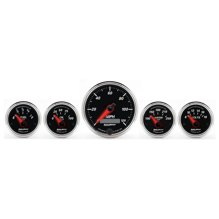 5 PC. GAUGE KIT 3-3/8 In. &amp; 2-1/16 In.  ELEC. SPEEDOMETER DESIGNER BLACK II
