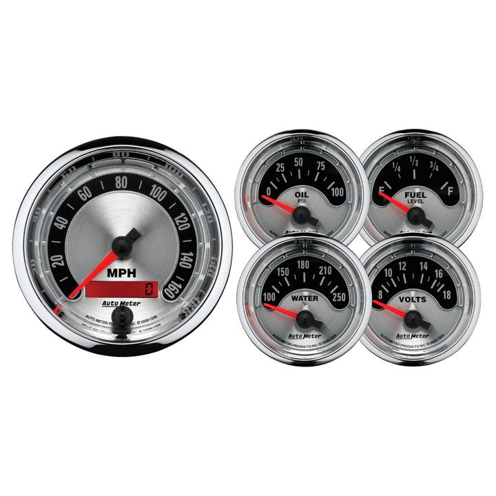 5 PC. GAUGE KIT 3-3/8 In. &amp; 2-1/16 In.  ELEC. SPEEDOMETER AMERICAN MUSCLE