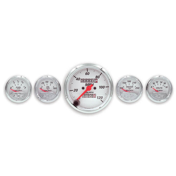 5 PC. GAUGE KIT 3-1/8 In. &amp; 2-1/16 In.  MECH. SPEEDO. CHEVROLET HERITAGE BOWTIE