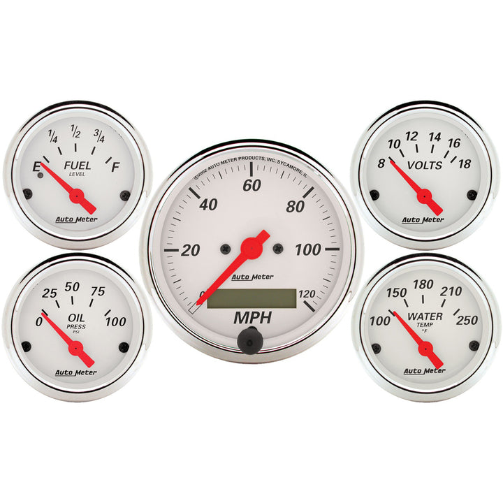 5 PC. GAUGE KIT 3-1/8 In. &amp; 2-1/16 In.  ELEC. SPEEDOMETER ARCTIC WHITE