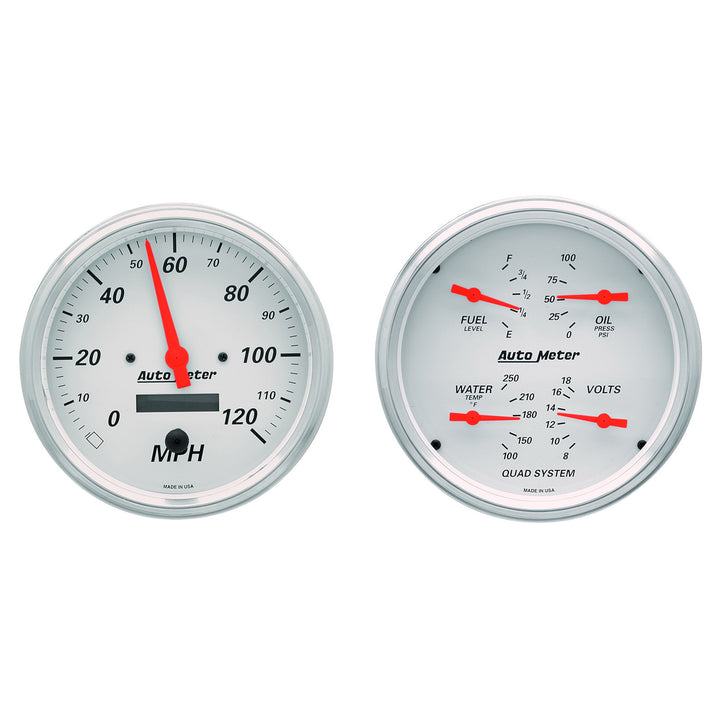 2 PC. GAUGE KIT 5 In. QUAD &amp; SPEEDOMETER 240-33 O ARCTIC WHITE