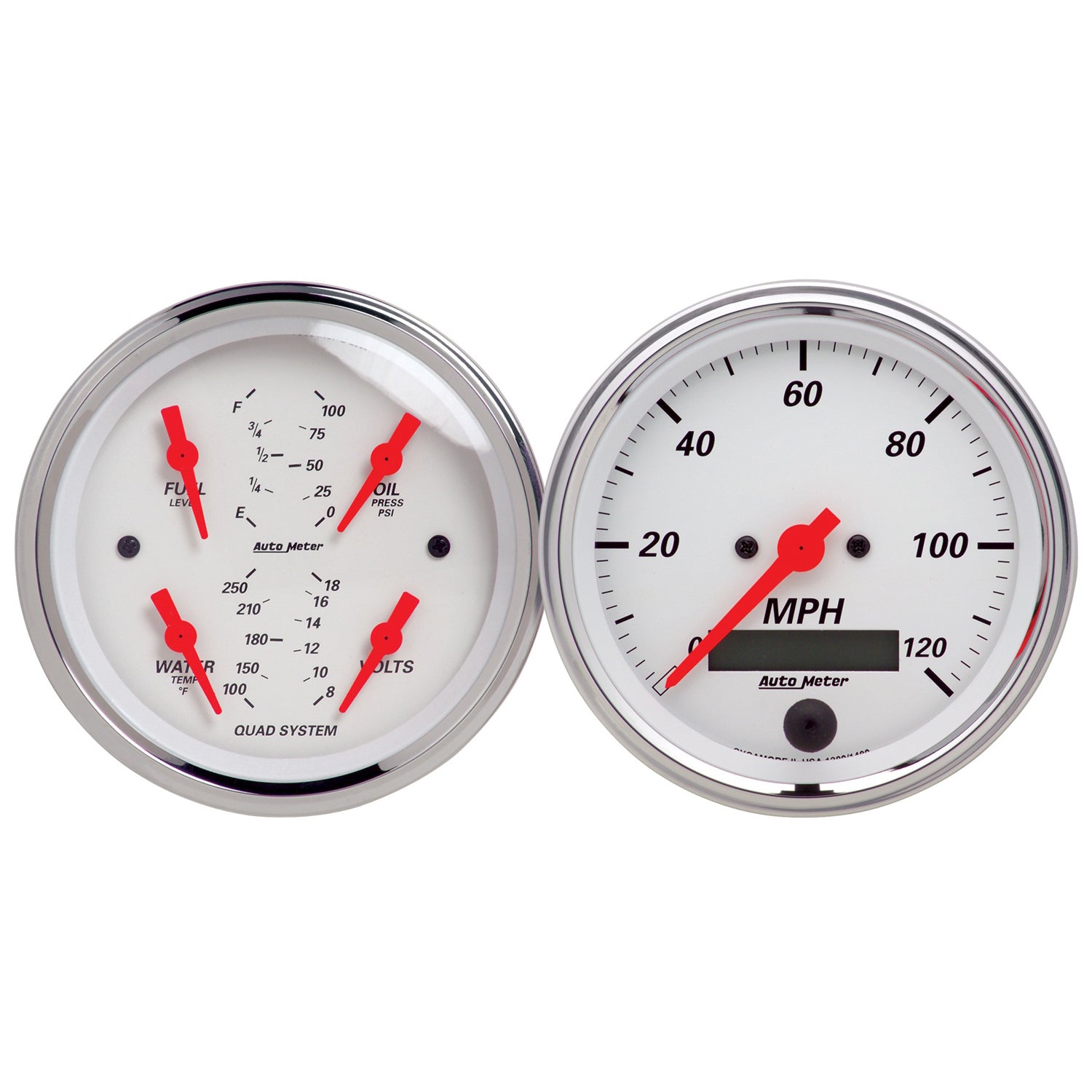 2 PC. GAUGE KIT 3-3/8 In. QUAD & SPEEDOMETER 240-33 O ARCTIC WHITE