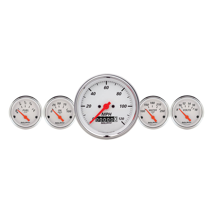 5 PC. GAUGE KIT 3-3/8 In. &amp; 2-1/16 In.  ELEC. SPEEDOMETER ARCTIC WHITE
