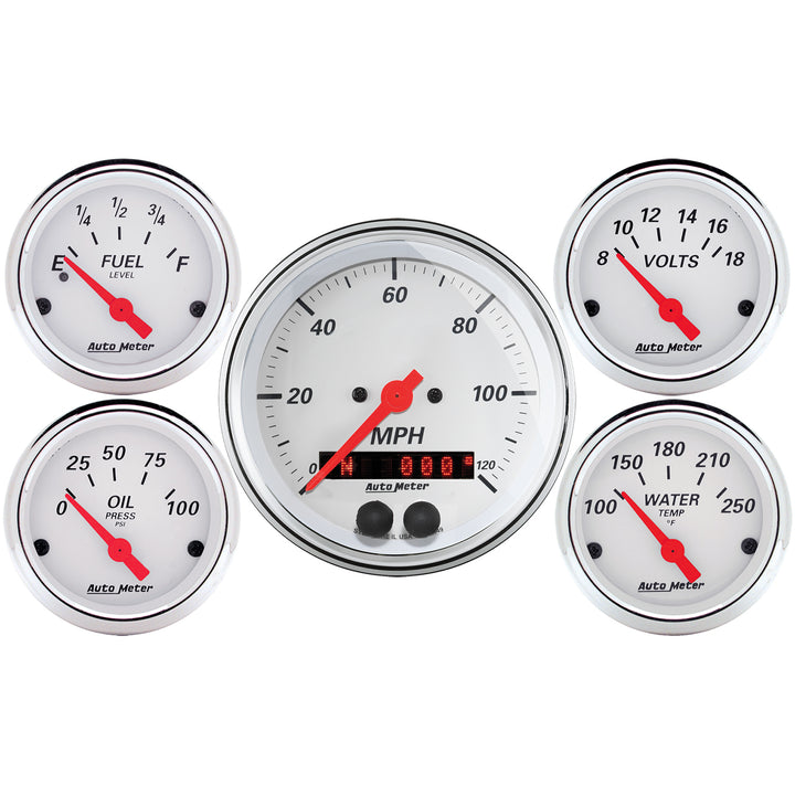 5 PC. GAUGE KIT 3-3/8 In. &amp; 2-1/16 In.  GPS SPEEDOMETER ARCTIC WHITE