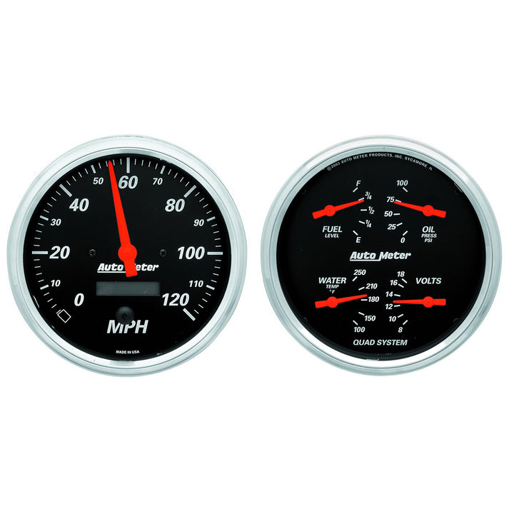 2 PC. GAUGE KIT 5 In. QUAD &amp; SPEEDOMETER 240-33 O DESIGNER BLACK