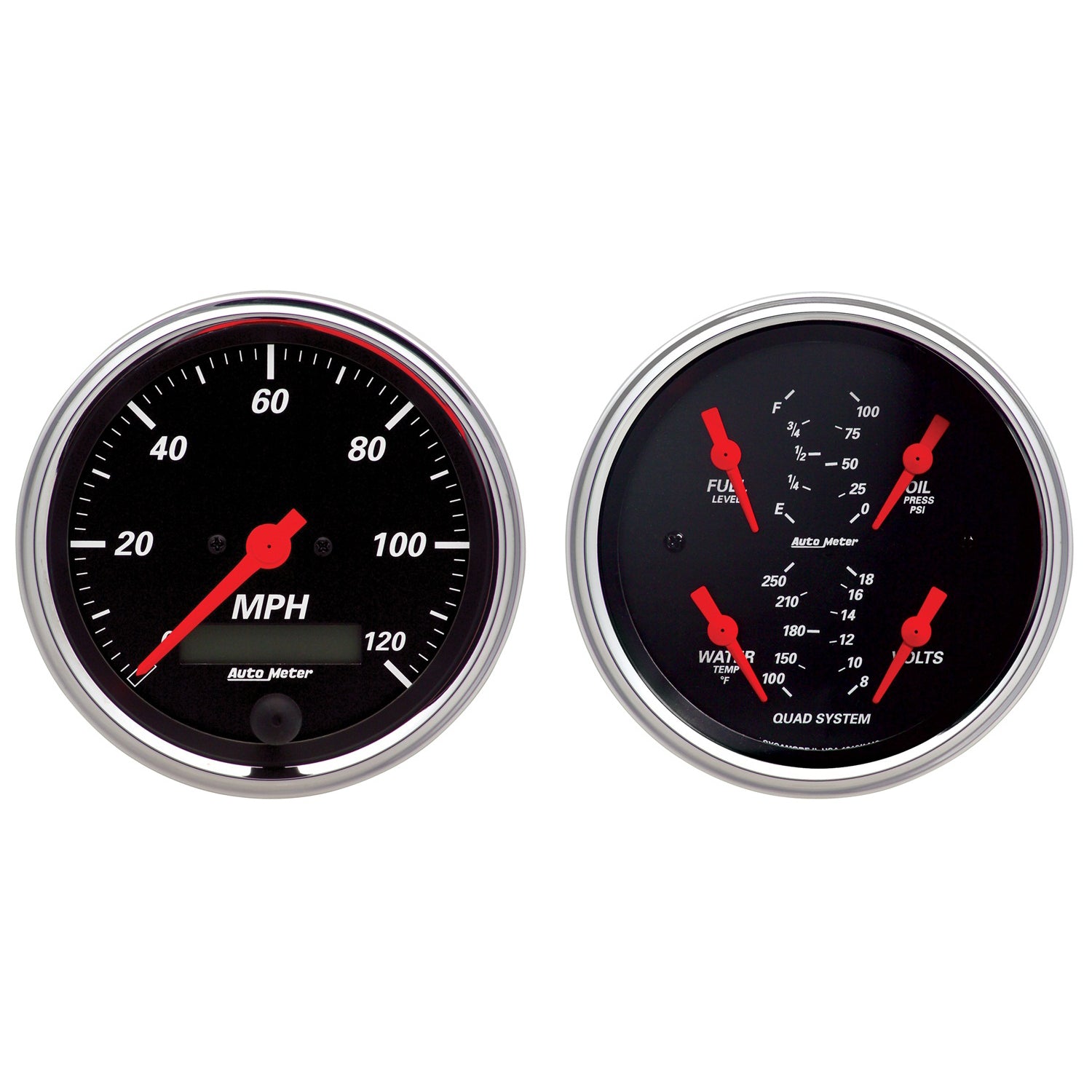 2 PC. GAUGE KIT 3-3/8 In. QUAD & SPEEDOMETER 240-33 O DESIGNER BLACK