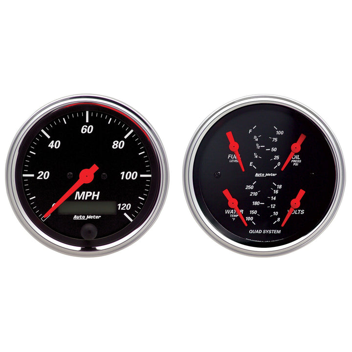2 PC. GAUGE KIT 3-3/8 In. QUAD &amp; SPEEDOMETER 240-33 O DESIGNER BLACK
