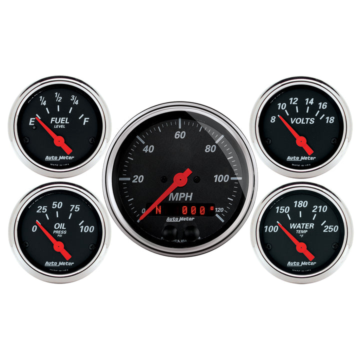 5 PC. GAUGE KIT 3-3/8 In. &amp; 2-1/16 In.  GPS SPEEDOMETER DESIGNER BLACK