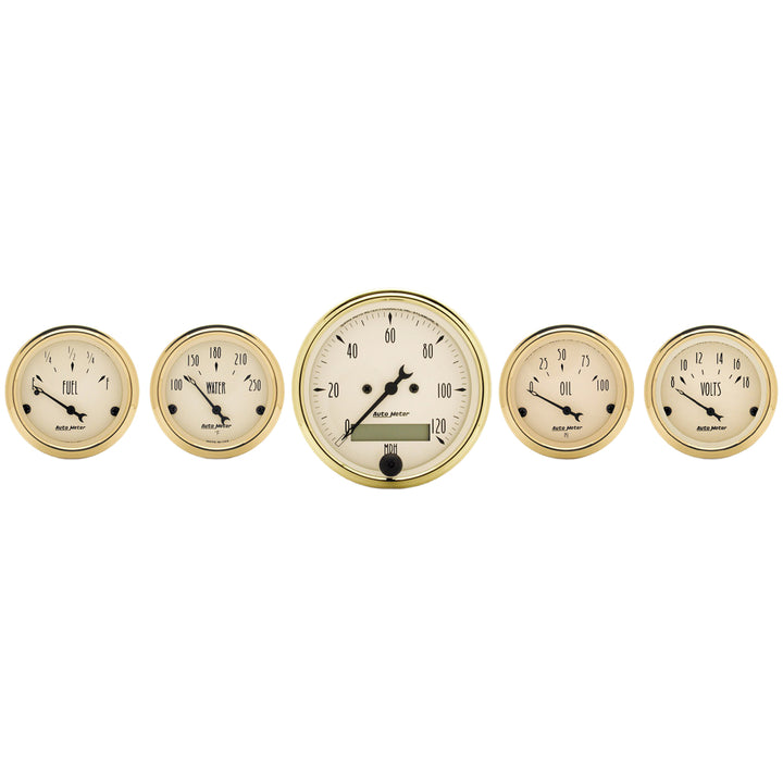 5 PC. GAUGE KIT 3-1/8 In. &amp; 2-1/16 In.  ELEC. SPEEDOMETER GOLDEN OLDIES