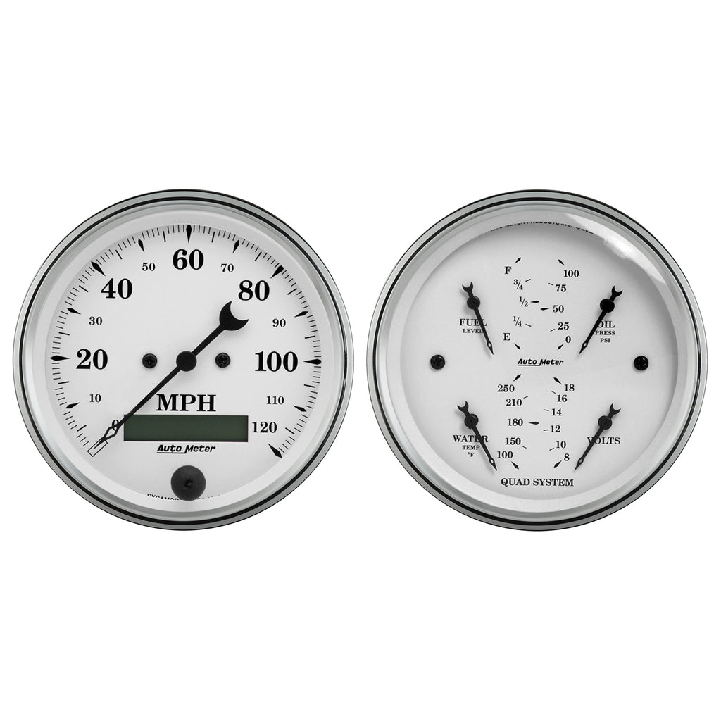 2 PC. GAUGE KIT 3-3/8 In. QUAD & SPEEDOMETER 240-33 O OLD TYME WHITE ...