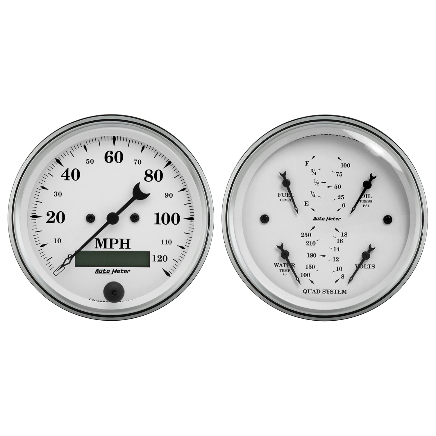 2 PC. GAUGE KIT 3-3/8 In. QUAD & SPEEDOMETER 240-33 O OLD TYME WHITE