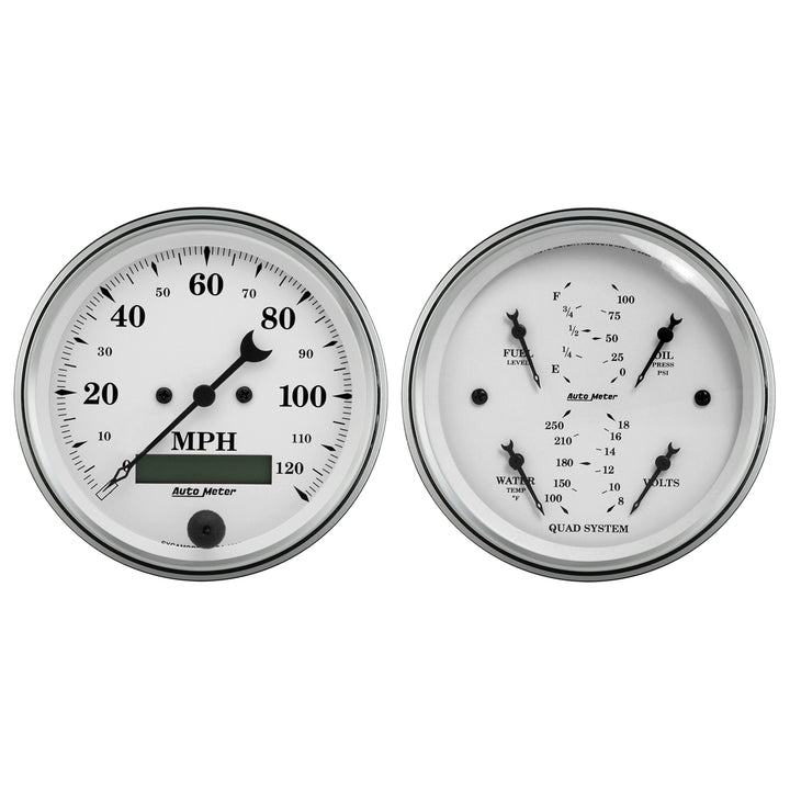 2 PC. GAUGE KIT 3-3/8 In. QUAD &amp; SPEEDOMETER 240-33 O OLD TYME WHITE