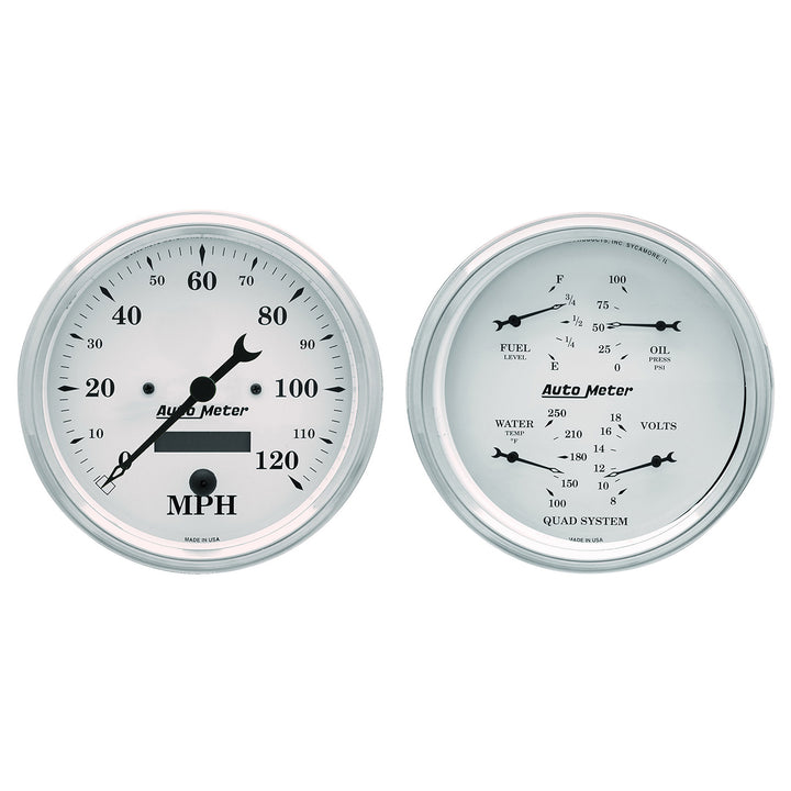2 PC. GAUGE KIT 5 In. QUAD &amp; SPEEDOMETER 240-33 O OLD TYME WHITE