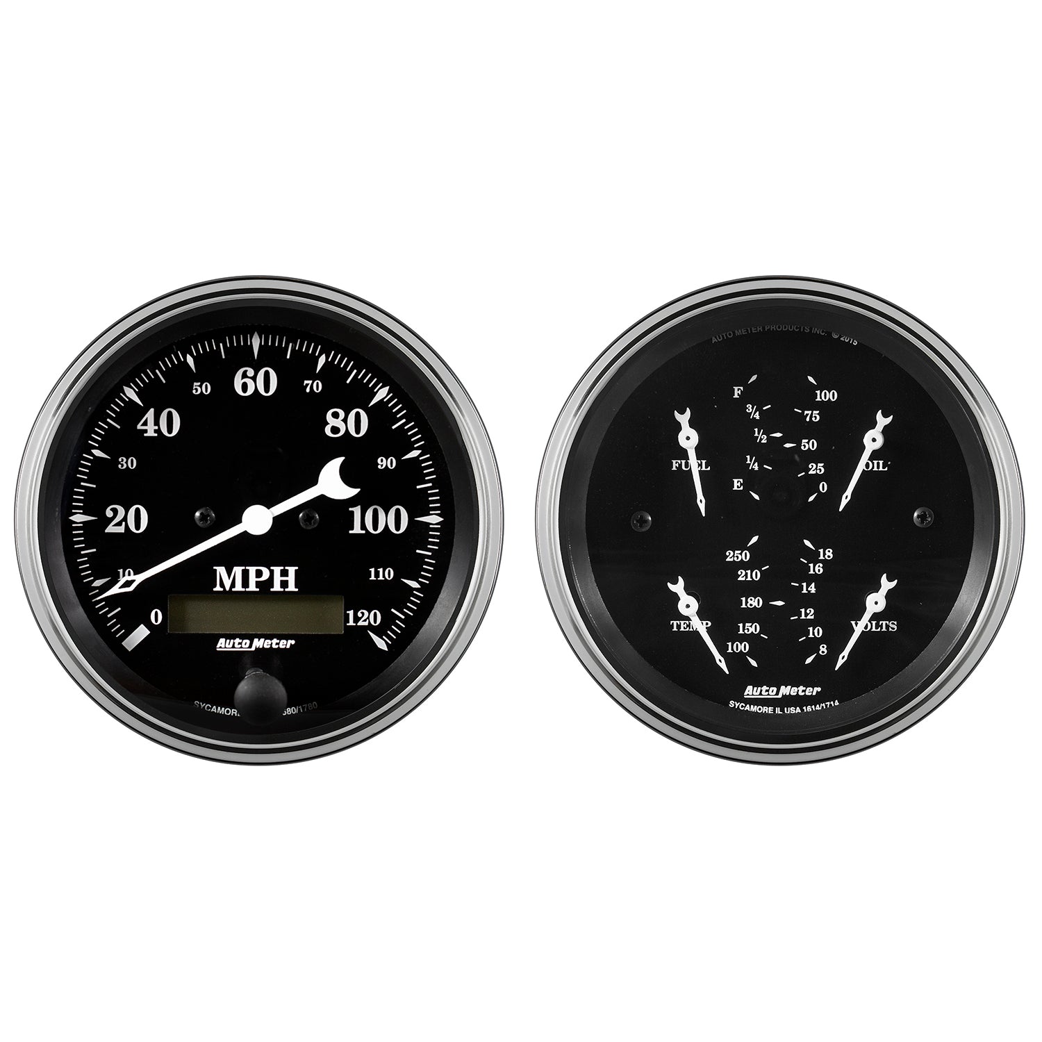 2 PC. GAUGE KIT 3-3/8 In. QUAD & SPEEDOMETER 240-33 O OLD TYME BLACK