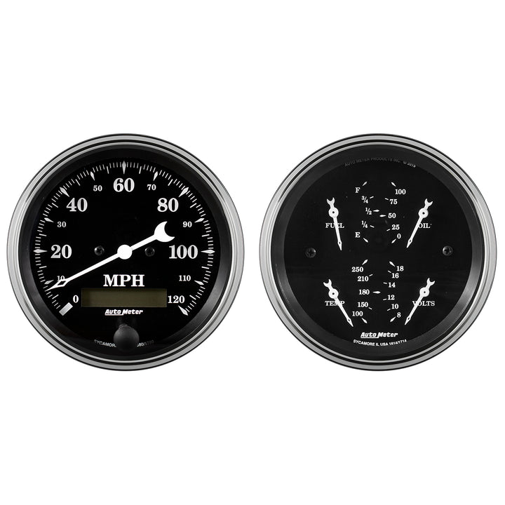 2 PC. GAUGE KIT 3-3/8 In. QUAD &amp; SPEEDOMETER 240-33 O OLD TYME BLACK