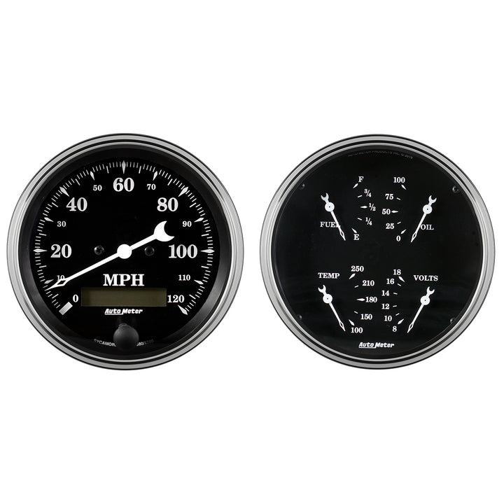 2 PC. GAUGE KIT 5 In. QUAD &amp; SPEEDOMETER 240-33 O OLD TYME BLACK