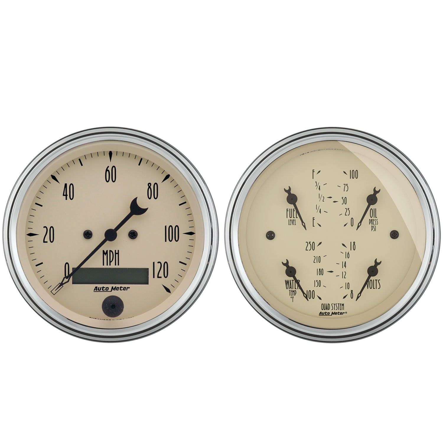 2 PC. GAUGE KIT 3-3/8 In. QUAD & SPEEDOMETER 240-33 O ANTIQUE BEIGE