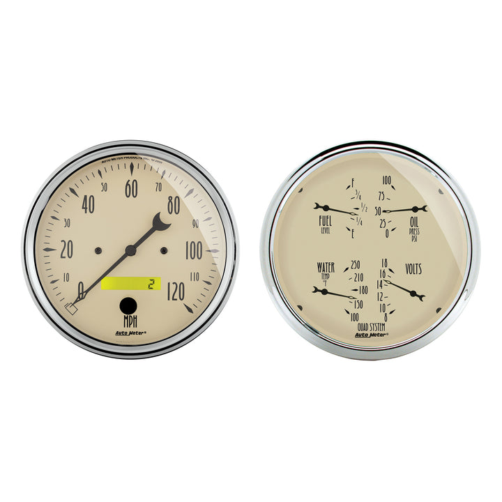 2 PC. GAUGE KIT 5 In. QUAD &amp; SPEEDOMETER 240-33 O ANTIQUE BEIGE