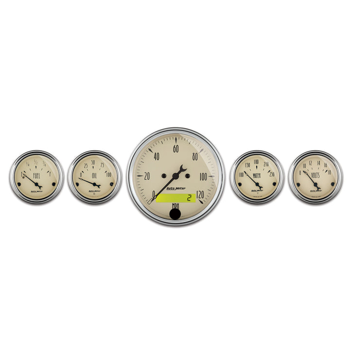 5 PC. GAUGE KIT 3-1/8 In. &amp; 2-1/16 In.  ELEC. SPEEDOMETER ANTIQUE BEIGE