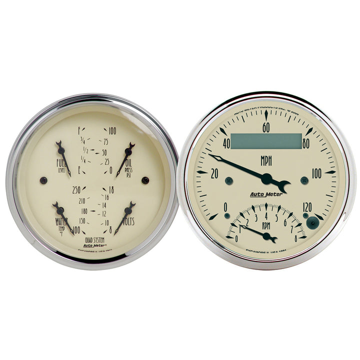 2 PC. GAUGE KIT 3-3/8 In. QUAD &amp; TACH/SPEEDO 240-33 O ANTIQUE BEIGE