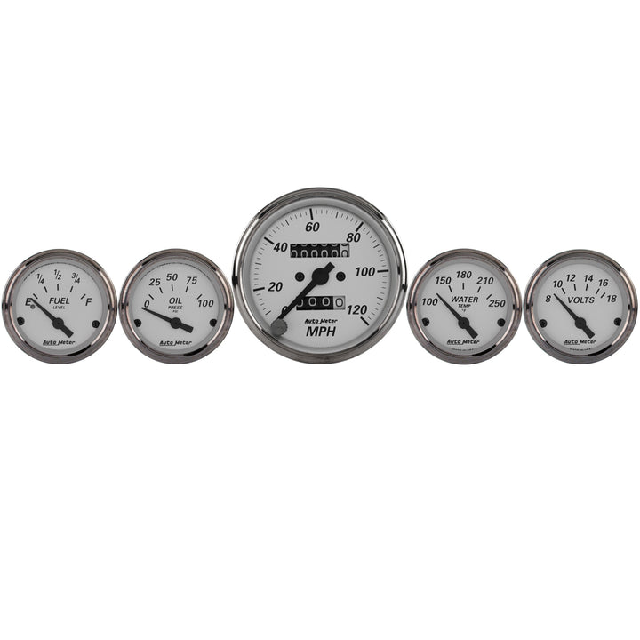 5 PC. GAUGE KIT 3-1/8 In. &amp; 2-1/16 In.  MECH. SPEEDOMETER AMERICAN PLATINUM