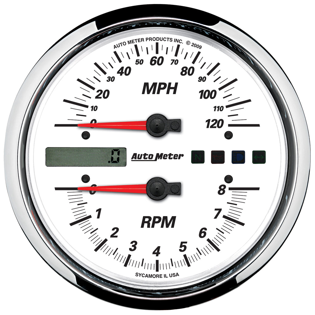 5 In. DIRECT FIT TACHOMETER/SPEEDOMETER COMBO 8K RPM/120 MPH WHITE PRO ...