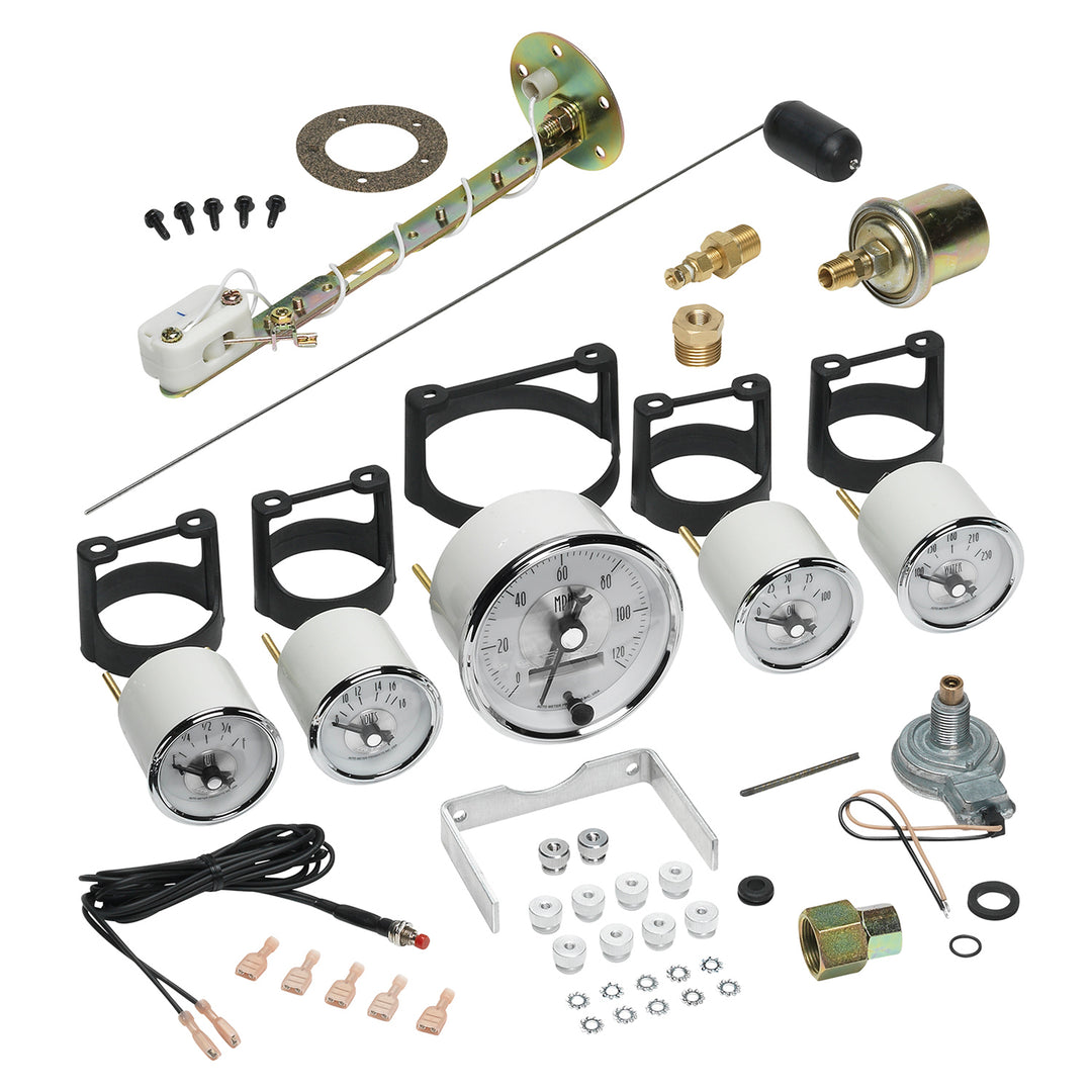 5 PC. GAUGE KIT 3-3/8 In. &amp; 2-1/16 In.  ELEC. SPEEDO W/ LCD ODO PRESTIGE PEARL