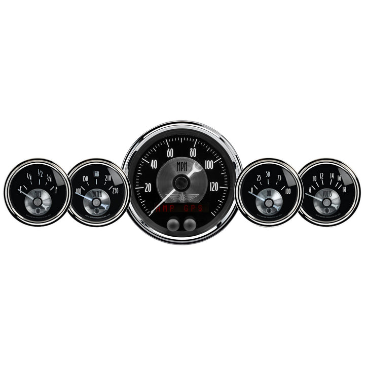 5 PC. GAUGE KIT 3-3/8 In. &amp; 2-1/16 In.  GPS SPEEDO W/LCD ODO PRESTIGE BLACK DIAMOND