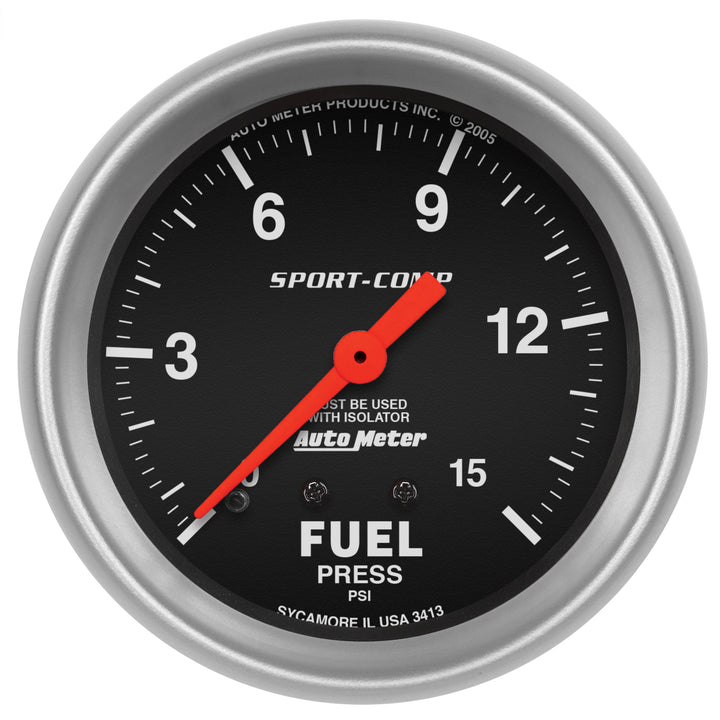 2-5/8 In. FUEL PRESSURE W/ ISOLATOR 0-15 PSI SPORT-COMP
