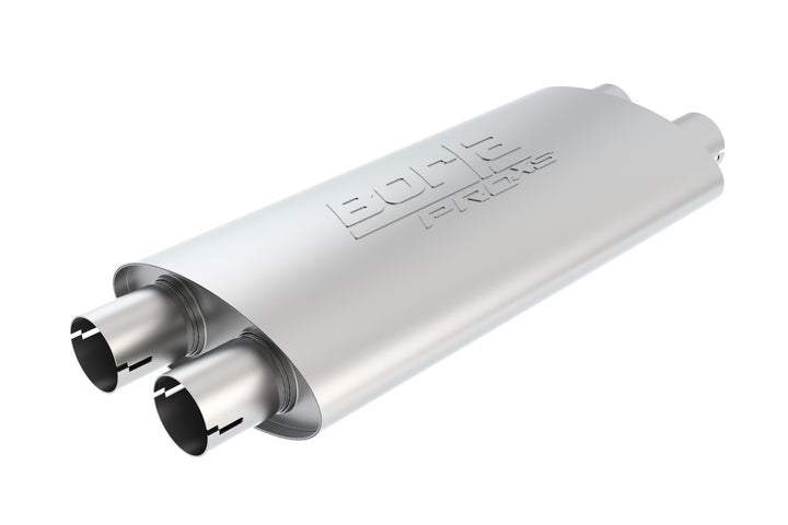 ProXS Muffler 2.5 In. Dual Inlet/ 2.5 In. Dual Outlet 4 In. X 9.5 In. Oval X 19 In. Long Body Notched Necks