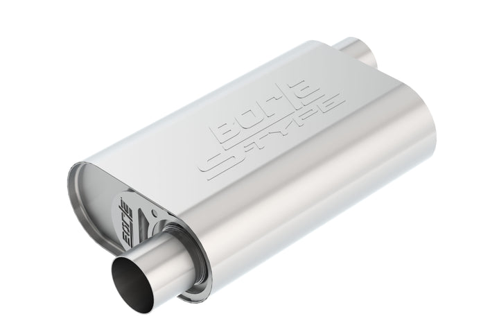 CrateMuffler Muffler Chevrolet Small Block 350/ 383/ 406 CID V8 High Output 2.5 In. Offset Inlet/ 2.5 In. Offset Outlet S-Type