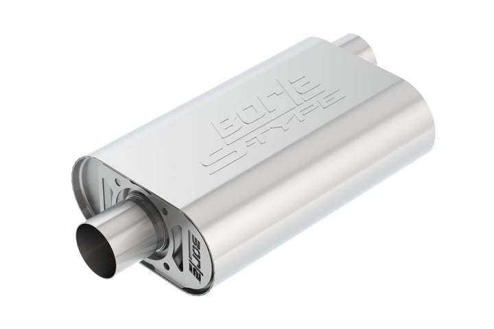 CrateMuffler Muffler Chevrolet Small Block 350/ 383/ 406 CID V8 High Output 2.5 In. Offset Inlet/ 2.5 In. Center Outlet S-Type