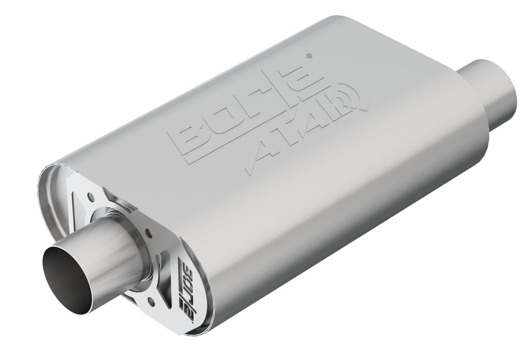 CrateMuffler Muffler Chevrolet Small Block 350/ 383/ 406 CID V8 High Output 2.5 In. Offset Inlet/ 2.5 In. Center Outlet ATAK