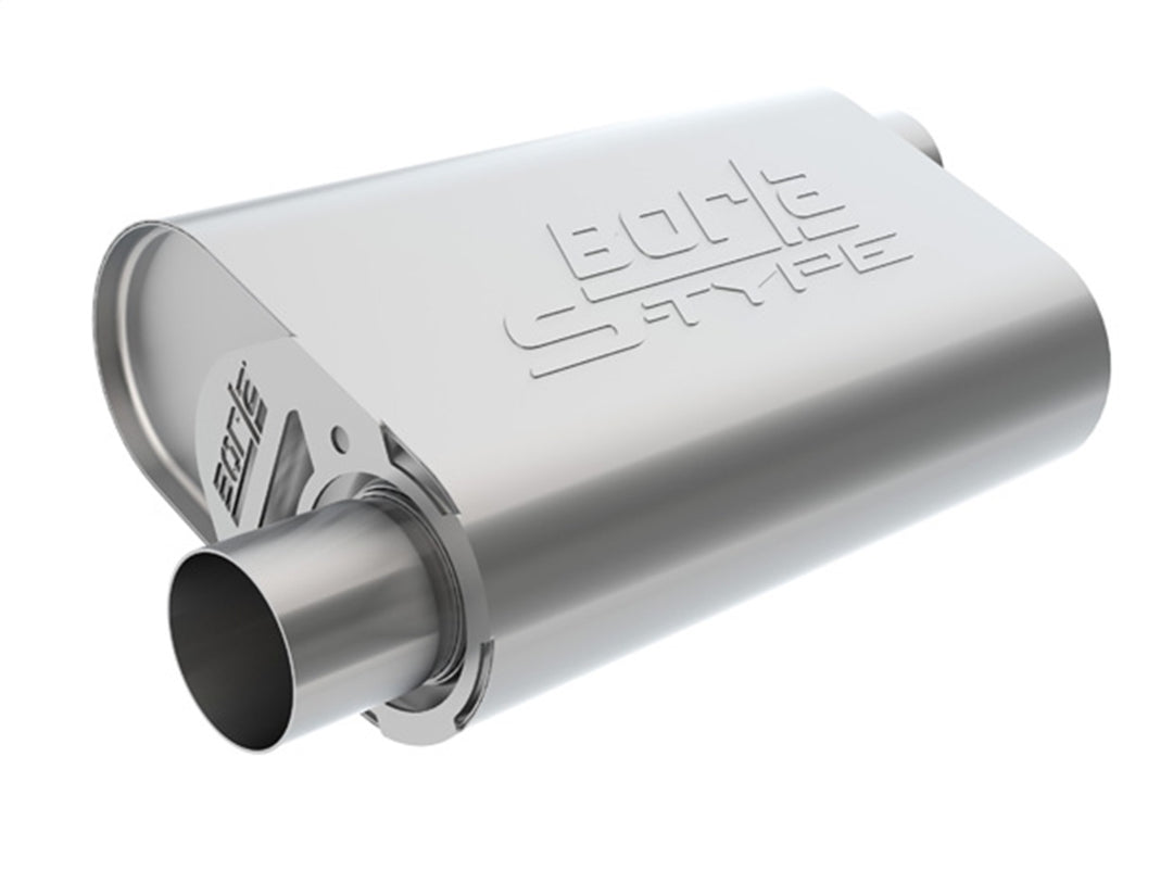 CrateMuffler Muffler Chevrolet Small Block 283/ 327/ 350 CID V8 Stock Output 2.5 In. Offset Inlet/ 2.5 In. Offset Outlet S-Type