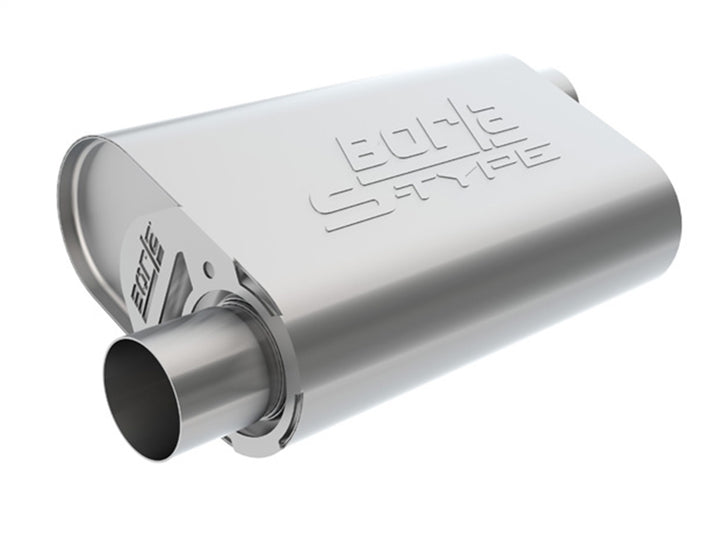 CrateMuffler Muffler Chevrolet Small Block 283/ 327/ 350 CID V8 Stock Output 2.5 In. Offset Inlet/ 2.5 In. Offset Outlet S-Type