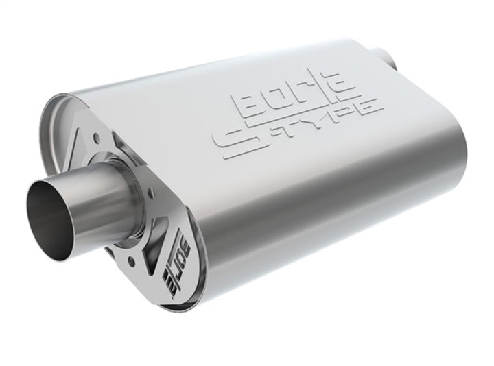 CrateMuffler Muffler Ford Small Block 289/ 302/ 351W CID V8 High Output &amp; Big Block 390/ 427/ 428/ 460 CID V8 Moderate Output FE Series 2.5 In. Offset Inlet/ 2.5 In. Center Outlet S-Type