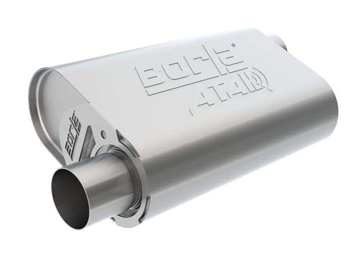 CrateMuffler Muffler Ford Small Block 289/ 302/ 351W CID V8 Stock Output 2.25 In. Offset Inlet/ 2.25 In. Offset Outlet ATAK