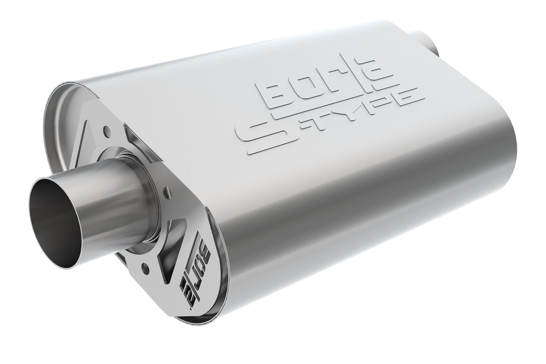 CrateMuffler Muffler Chevrolet Small Block 350/ 383/ 406 CID V8 High Output 3 In. Offset Inlet/ 3 In. Center Outlet S-Type