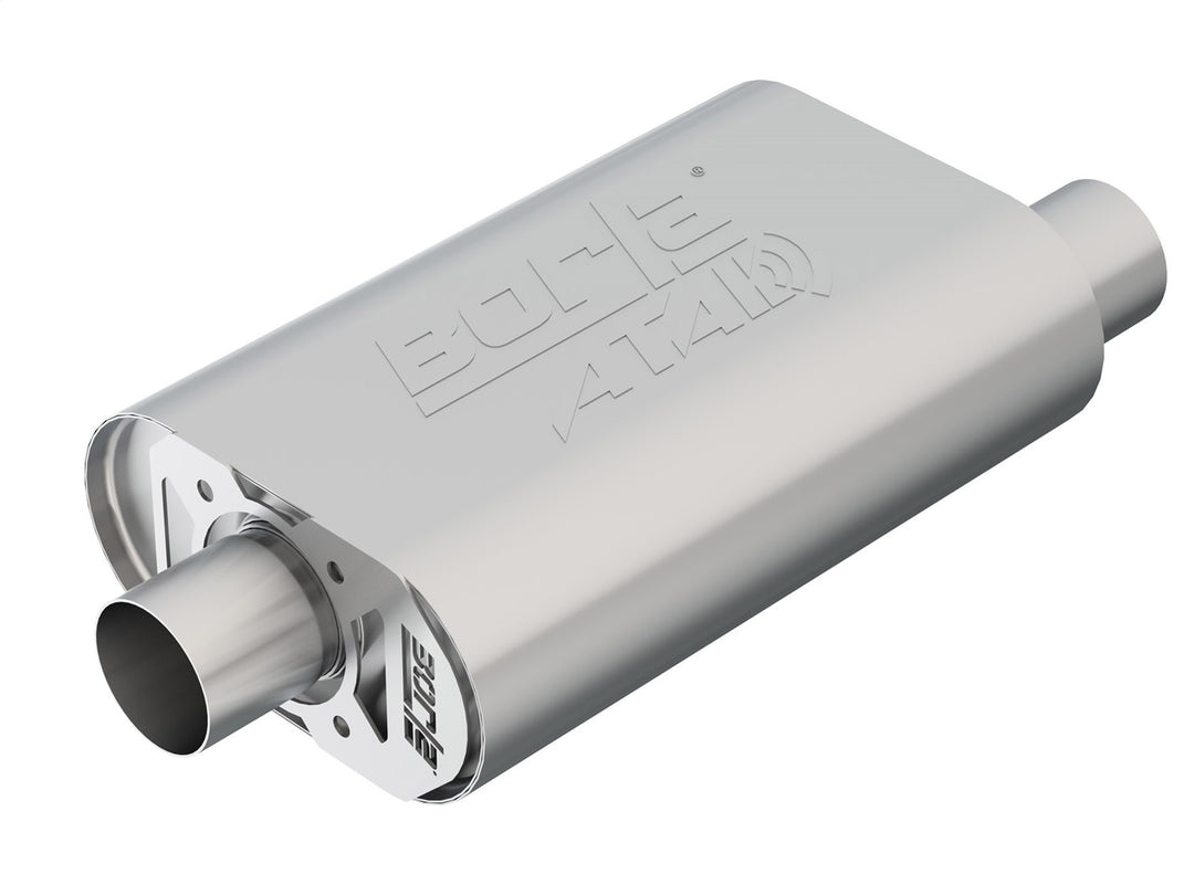 CrateMuffler Muffler Chevrolet Small Block 283/ 327/ 350 CID V8 Stock Output 2.25 In. Offset Inlet/ 2.25 In. Center Outlet ATAK