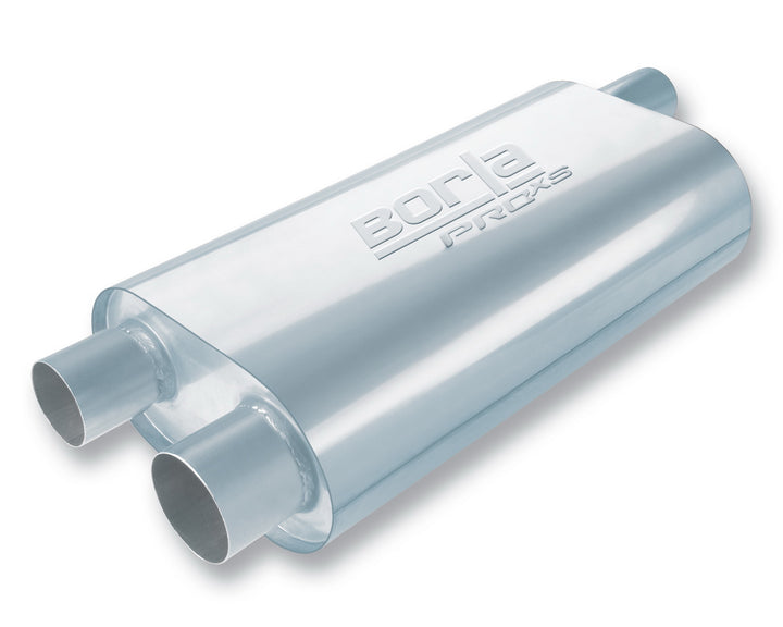 Specialty Muffler Transverse Flow 3 In. Single Inlet/ 2.5 In. Dual Outlet 5.5 In. X 10.25 In. Oval X 19 In. Long Body