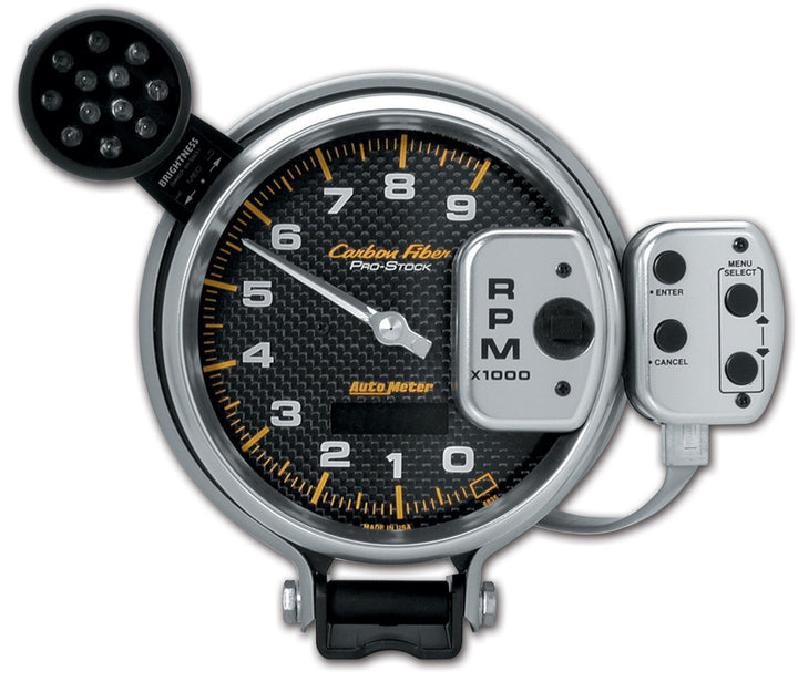 5 In. TACHOMETER 0-9000 RPM PRO-STOCK PEDESTAL W/ SUPER LITE &amp; PEAK MEM CARBON FIBER