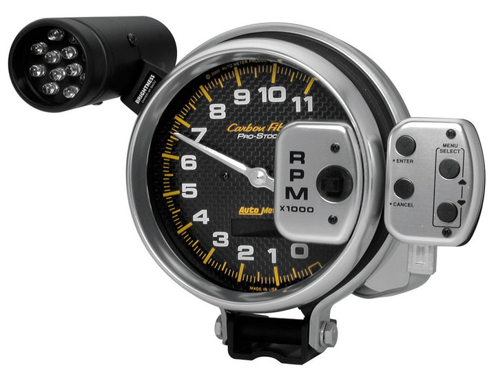 5 In. TACHOMETER 0-11000 RPM PRO-STOCK PEDESTAL W/ SUPER LITE &amp; PEAK MEM CARBON FIBER
