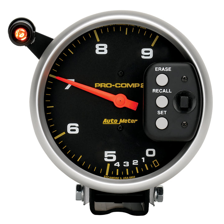 5 In. TACHOMETER 0-9000 RPM PEDESTAL DUAL RANGE W/ QUICK LITE &amp; PEAK MEMORY PRO-COMP