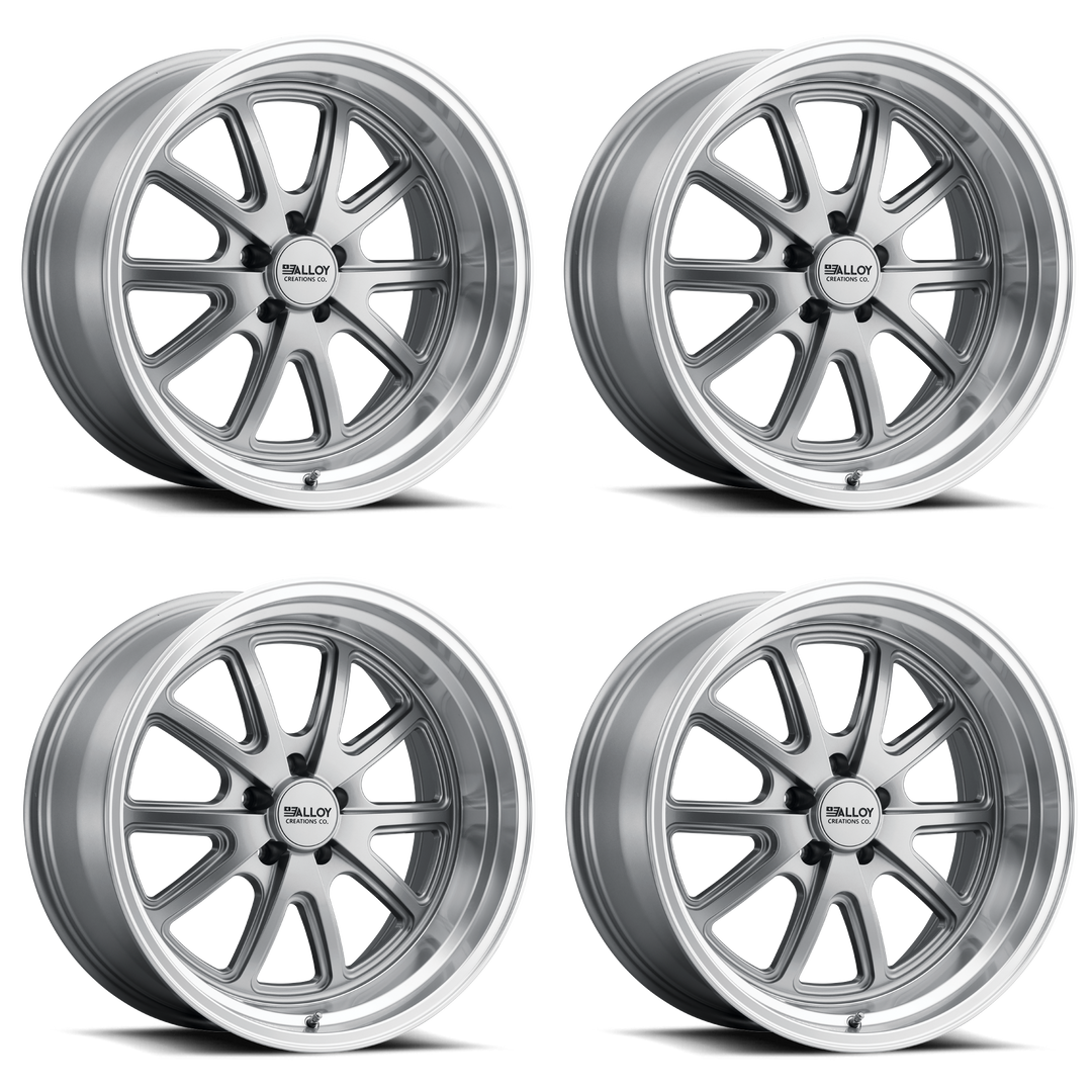 AC515 - Grey / Machined Lip - Set of 4 Staggard fit. 18x8 &amp; 18x9.5 with 5 on 5"