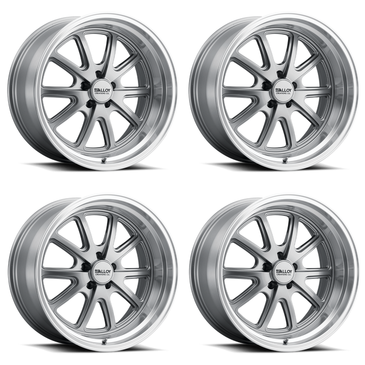 AC515 - Grey / Machined Lip - Set of 4 Staggard fit. 18x8 &amp; 18x9.5 with 5 on 5"