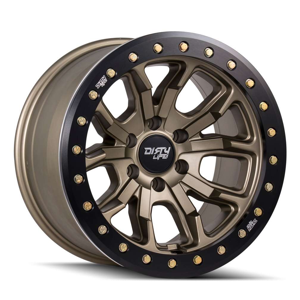 DIRTY LIFE DT-1 9303 SATIN GOLD W/SIMULATED BEADLOCK RING 17X9 5-127 -38MM 78.1MM 9303-7973MGD38
