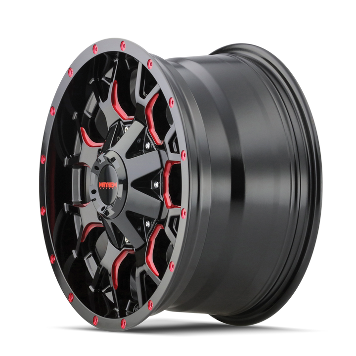 MAYHEM WARRIOR 8015 GLOSS BLACK MILLED PRISM RED 17X9 5-127/5-139.7 18MM 87MM