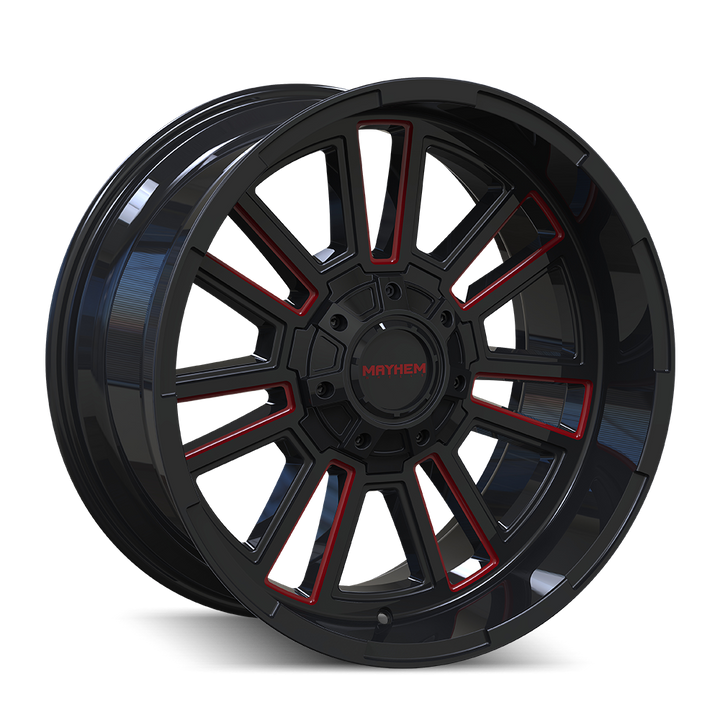 MAYHEM APOLLO 8115 GLOSS BLACK MILLED PRISM RED MILLED 20-10 8-165.1 -19MM 125.2MM