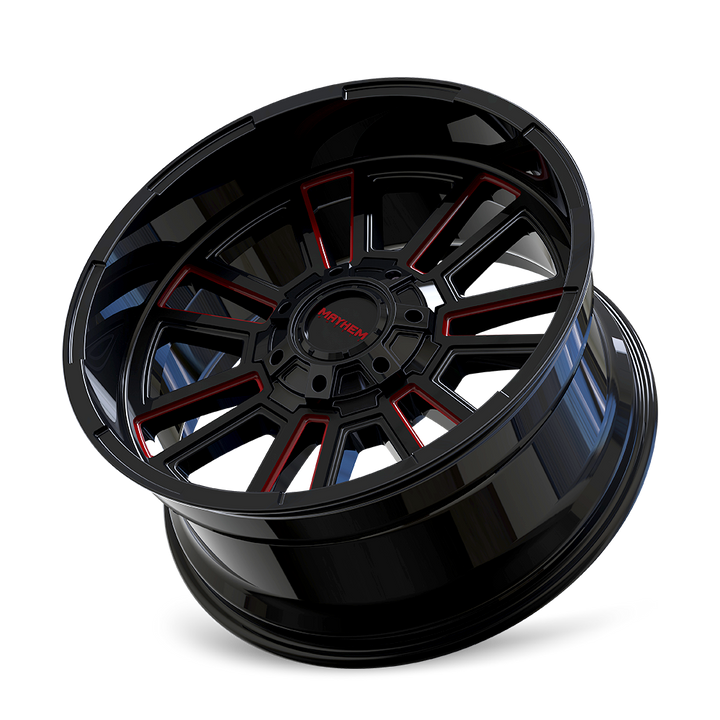 MAYHEM APOLLO 8115 GLOSS BLACK MILLED PRISM RED MILLED 20-10 8-165.1 -19MM 125.2MM