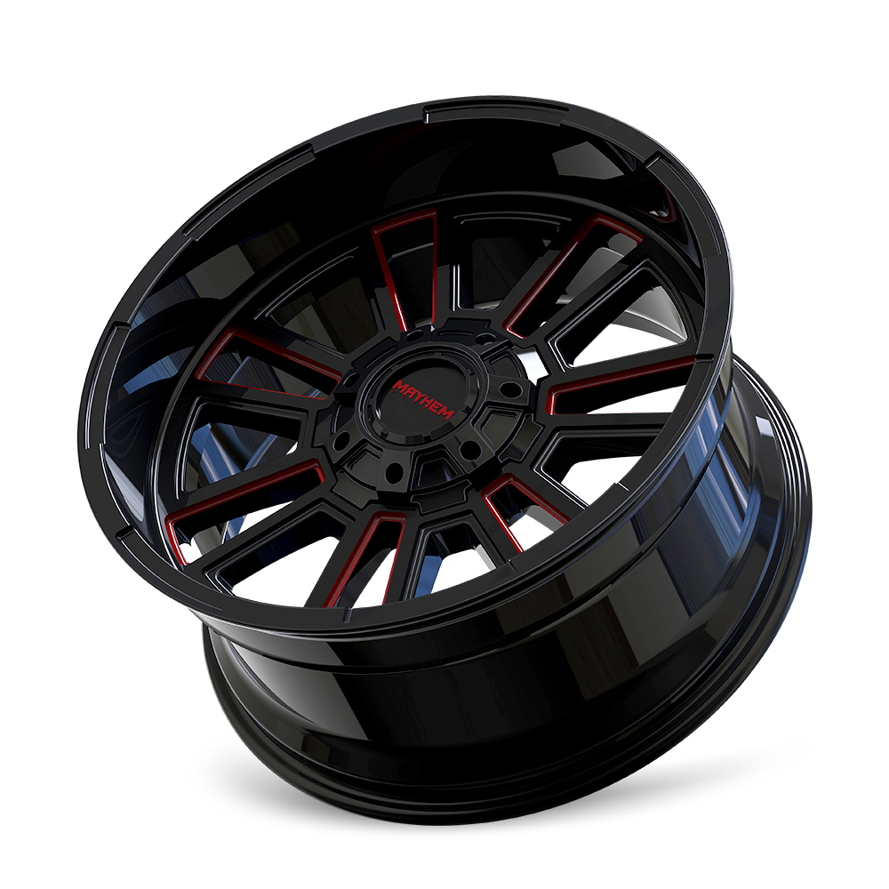 MAYHEM APOLLO 8115 GLOSS BLACK MILLED PRISM RED MILLED 20-9 8-170 18MM 125.2MM